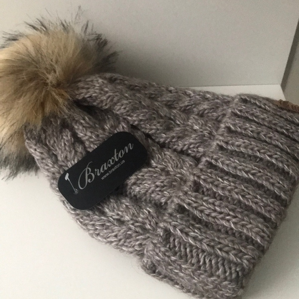 Braxton knit beanie with faux fur pom pom